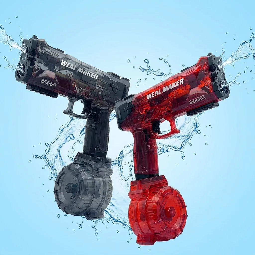 Комплект «Подвійний бластер» — 2 водяні пістолети Weal Maker електричні з затвором і обоймами, дитяча водяна зброя (чорний + червоний)
